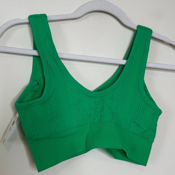 Aerie Seamless Cable Knit Bralette Medium NWT Green Pop Padded Ruched Front - Picture 4 of 7